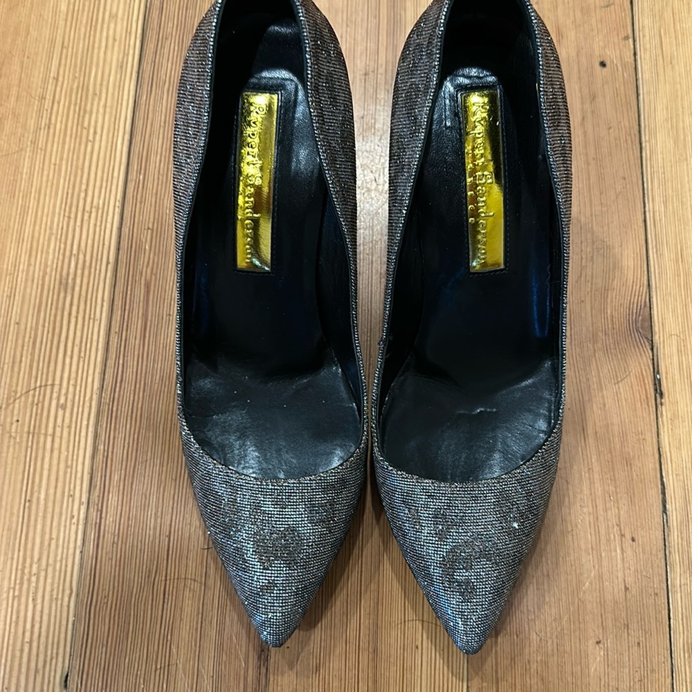 Rupert Sanderson  multi-colored Silver ELBA leopard degrade pumps SZ 7.5 EUC